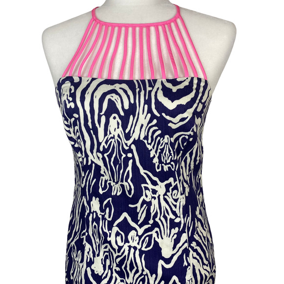 Lilly Pulitzer Dress Pink Blue Terry Shift Dress Size 4 - Picture 8 of 11